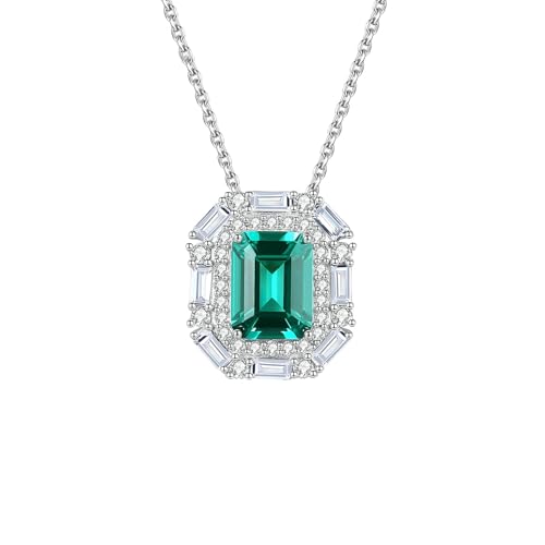 Bishilin Halskette Damen Weißgold 585 Echtgold, Charms Anhänger mit Erstellten Smaragd 2ct und Diamant Kette Frauen Weißgold 45CM für Hochzeit von Bishilin