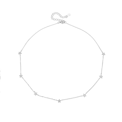 Bishilin Halskette Damen Weißgold 750, Collier Kette Weißgold 45CM Charm Sterne mit Diamant Halskette Hochzeit für Braut Frauen von Bishilin
