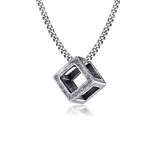 Bishilin Halskette Edelstahl 60CM, Herren Kette Altsilber mit Anhänger Personalisiert Würfel Halskette Charm für Männer von Bishilin
