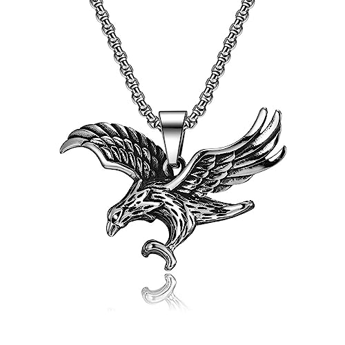 Bishilin Halskette Edelstahl 60CM, Herren Kette Silber mit Anhänger Personalisiert Adler Halskette Charm für Männer von Bishilin