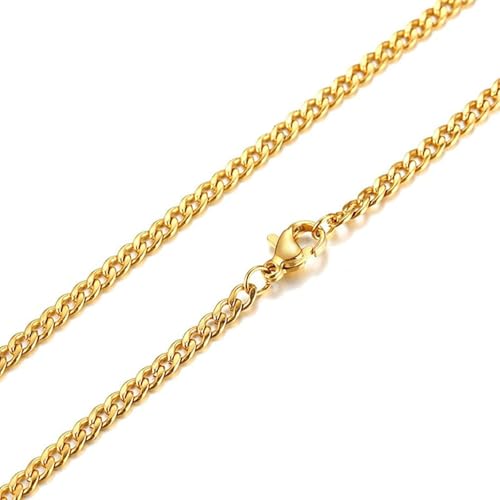 Bishilin Halskette Edelstahl Herren, Kette ohne Anhänger Gold 50CM Panzerkette Curb Chain 3MM Freundschaftskette Hip Hop Halsketten für Männer von Bishilin