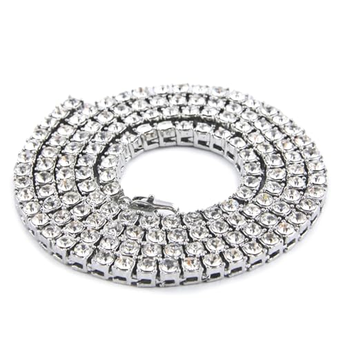 Bishilin Halskette Edelstahl Herren, Kette ohne Anhänger Silber 70CM Tennis Kette 5. mit Zirkonia 5.5MM Freundschaftskette Hip Hop Halsketten für Männer von Bishilin