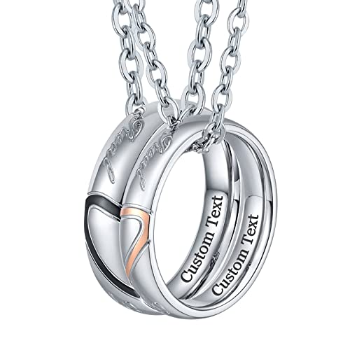 Bishilin Partnerr Halskette mit Gravur, Paar Halskette Personalisiert Anhänger Herz Ring mit Kette, Partnerketten für Sie und Ihn von Bishilin
