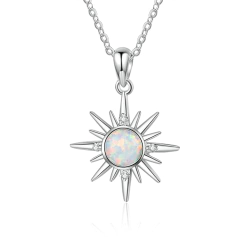 Bishilin Halskette Silber 925 45CM, Kette Damen Charms Anhänger Sonnenblume mit Opal und Zirkonia Halskette Personalisiert für Frauen von Bishilin