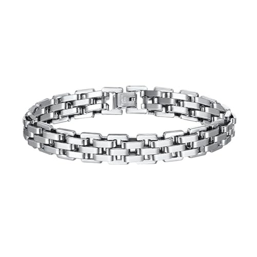 Bishilin Herren Armbänder Edelstahl, Männer Armband 13MM Fahrradarmband Armbänder Charm Herren Armband Personalisiert 21.5CM Silber von Bishilin