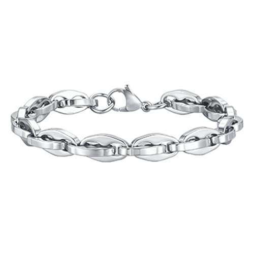 Bishilin Herren Armbänder Edelstahl, Männer Armband 8MM Bohnenkette Armbänder Charm Herren Armband Personalisiert 18CM Silber von Bishilin