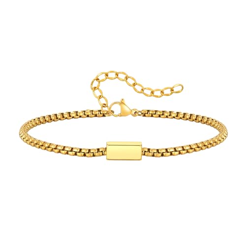 Bishilin Herren Armbänder Edelstahl, Männer Armband mit Würfel Erbskette Armbänder Charm Herren Armband Personalisiert 26CM Gold von Bishilin