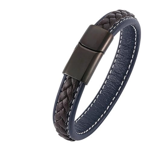 Bishilin Herren Armbänder Leder, Personalisiertes Armband Männer 12MM Geflochten mit Magnetverschluss Leder Armbänder Blau Braun 18.5CM von Bishilin