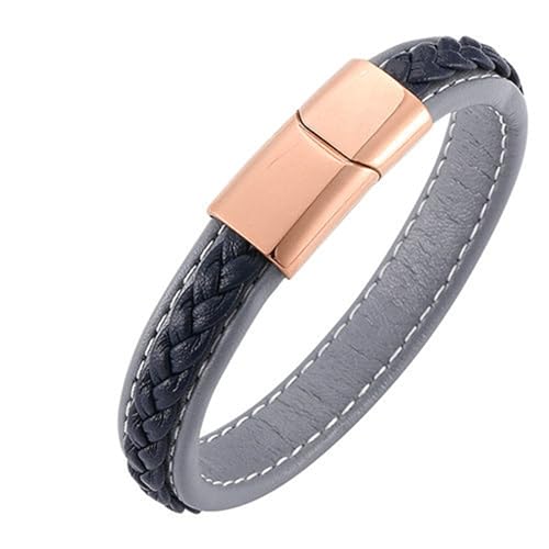 Bishilin Herren Armbänder Leder, Personalisiertes Armband Männer 12MM Geflochten mit Magnetverschluss Leder Armbänder Grau Blau 20.5CM von Bishilin