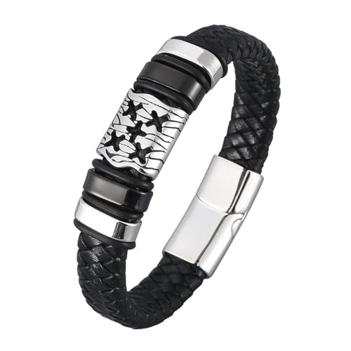 Bishilin Herren Armbänder Leder, Personalisiertes Armband Männer 12MM Geometrie mit Kreuz Magnetverschluss Leder Armbänder Schwarz 20.5CM von Bishilin