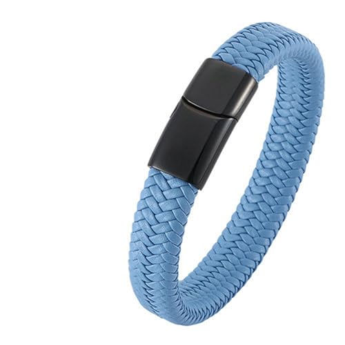 Bishilin Herren Armbänder Leder, Personalisiertes Armband Männer 12MM Gewebt mit Magnetverschluss Leder Armbänder Blau 18.5CM von Bishilin