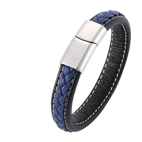 Bishilin Herren Armbänder Leder, Personalisiertes Armband Männer 12MM Gewebt mit Magnetverschluss Leder Armbänder Schwarz Blau 18.5CM von Bishilin