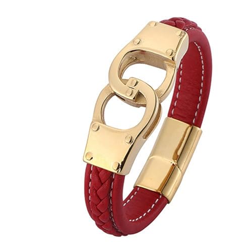 Bishilin Herren Armbänder Leder, Personalisiertes Armband Männer 12MM Handschellen mit Magnetverschluss Leder Armbänder Rot 20.5CM von Bishilin