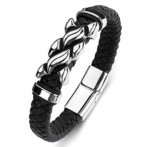 Bishilin Herren Armbänder Leder, Personalisiertes Armband Männer Flamme mit Magnetverschluss Edelstahl Leder Armbänder Schwarz 20CM von Bishilin
