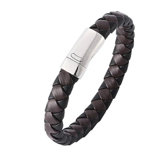 Bishilin Herren Armbänder Leder mit Gravur, Personalisiertes Armband Männer 12MM Geflochten mit Magnetverschluss Leder Armbänder Schwarz Braun 20.5CM von Bishilin