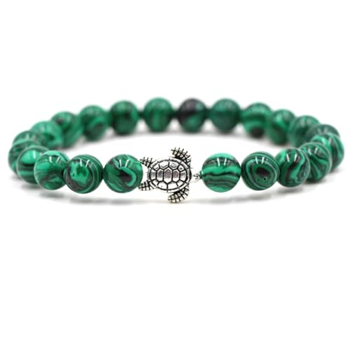 Bishilin Herren Armbänder Perlen, Perlenarmband Chakra 8MM Malachit mit Schildkröte Charms Armbänder Personalisiert 19CM von Bishilin