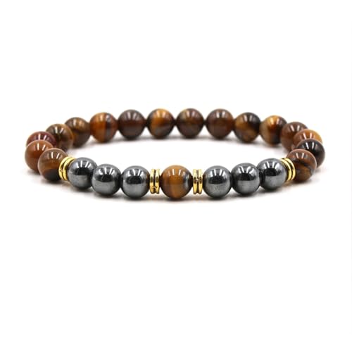 Bishilin Herren Armbänder Perlen, Perlenarmband Chakra 8MM Tigerauge mit Hämatit Charms Armbänder Personalisiert 19.5CM von Bishilin
