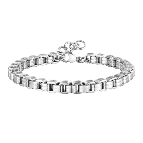 Bishilin Herren Armband Edelstahl, Charm Armbänder 5.3MM Erbskette Gliederarmband Partnerarmband Personalisiert Armband Männer 21 CM Silber von Bishilin