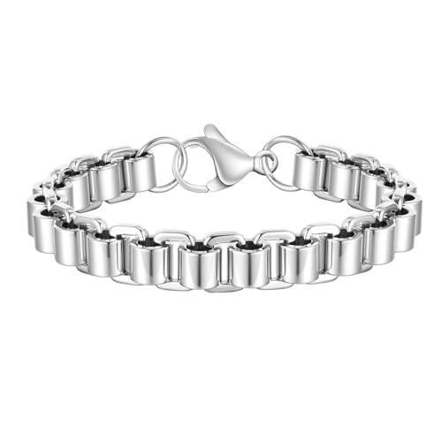 Bishilin Herren Armband Edelstahl, Charm Armbänder Dick 11.2MM Fahrradarmband Partnerarmband Personalisiert Armband Männer 21 CM Silber von Bishilin