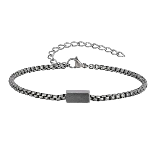 Bishilin Herren Armband Edelstahl, Charm Armbänder mit Würfel Erbskette Partnerarmband Personalisiert Armband Männer 26 CM Antik Silber von Bishilin