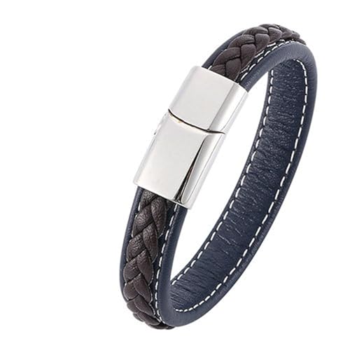 Bishilin Herren Armband Edelstahl, Lederarmbänder 16.5CM Blau Braun Gewebt 12MM mit Magnetverschluss Charm Armband Männer Personalisiert von Bishilin