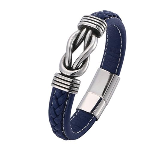 Bishilin Herren Armband Leder Blau 18.5CM, Partner Armband Magnetisch Knoten Lederarmband Personalisiert 12MM von Bishilin