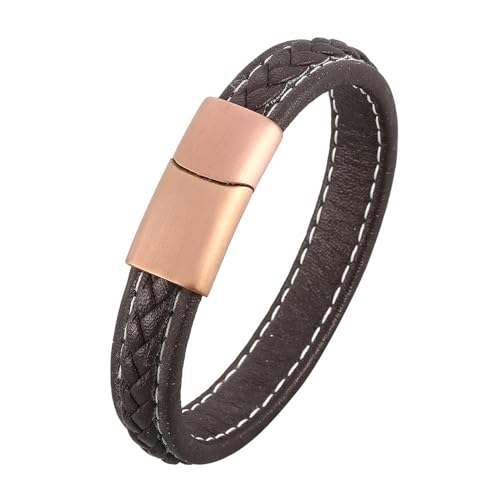 Bishilin Herren Armband Leder Braun 16.5CM, Partner Armbänder Personalisiert Geflochten mit Magnetverschluss Lederarmband Männer Gravur von Bishilin