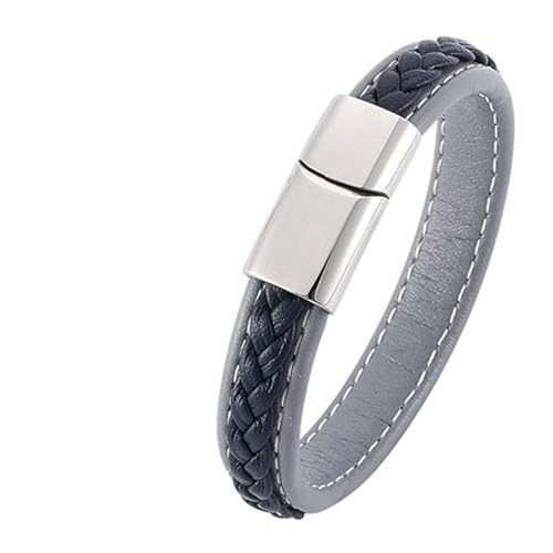 Bishilin Herren Armband Leder Grau Blau 20.5CM, Partner Armband Magnetisch Gewebt Lederarmband Personalisiert 12MM von Bishilin