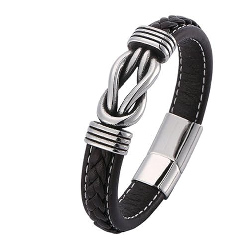 Bishilin Herren Armband Personalisiert, Lederarmbänder 16.5CM Braun Knoten mit Magnetverschluss Charm Armband Männer Gravur von Bishilin