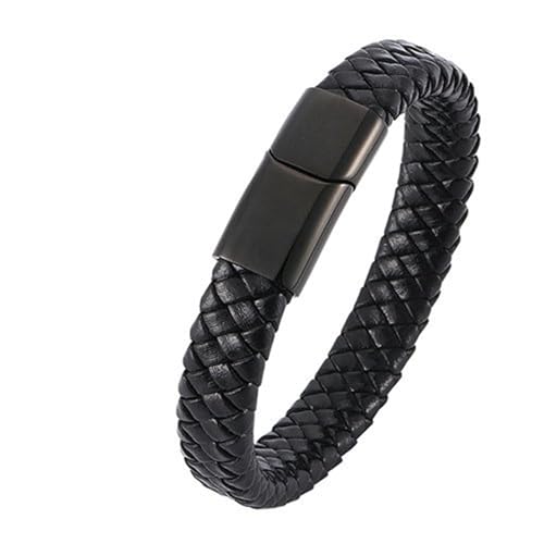 Bishilin Herren Armband Personalisiert, Lederarmbänder 16.5CM Schwarz Gewebt mit Magnetverschluss Charm Armband Männer Gravur von Bishilin