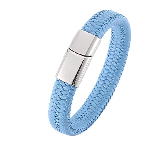 Bishilin Herren Armband Personalisiert, Lederarmbänder 20.5CM mit Magnetverschluss Geflochten Charm Armband Männer Blau 12MM von Bishilin