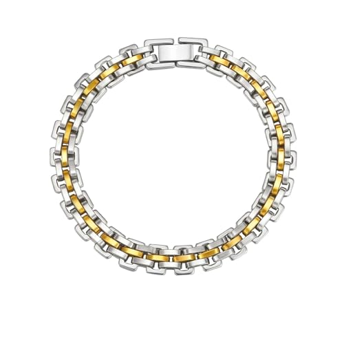 Bishilin Herren Armband Verstellbar 18CM, Männer Armbänder Edelstahl 8.7MM Fahrradarmband Freundschaftsarmband Charm Armband Personalisiert Gold Silber von Bishilin