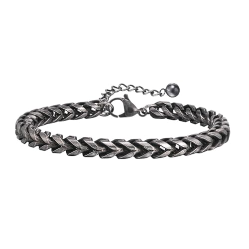 Bishilin Herren Armband Verstellbar 26CM, Männer Armbänder Edelstahl 6MM Francokette Freundschaftsarmband Charm Armband Personalisiert Antik Silber von Bishilin