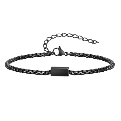 Bishilin Herren Armband Verstellbar 26CM, Männer Armbänder Edelstahl mit Würfel Erbskette Freundschaftsarmband Charm Armband Personalisiert Schwarz von Bishilin