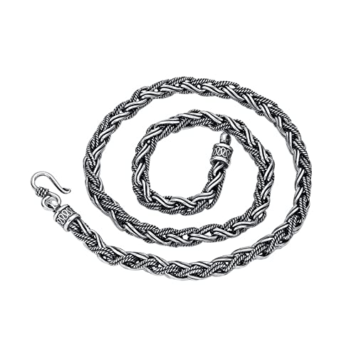 Bishilin Herren Kette Silber 925 60CM, 7MM Zopfkette mit Hakenverschluss Halskette ohne Anhänger Biker Silber Freundschaftskette von Bishilin