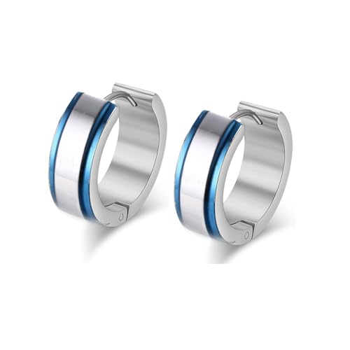Bishilin Herren Ohrringe Edelstahl, Creolen Ohrringe 12MM Hoop Silber Blau Ohrringe Hypoallergen für Männer von Bishilin