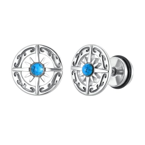 Bishilin Herren Ohrringe Edelstahl, Ohrstecker Männer Kompass mit Türkis Silber Ohrringe in Bijouterie von Bishilin