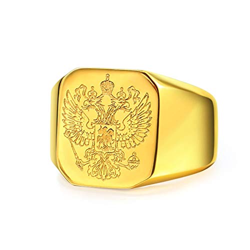Bishilin Herren Ring Adler, Edelstahl Ringe Quadrat Hochglanzpoliert Siegelring Partnerringe Gold Ring Größe 62 (19.7) von Bishilin