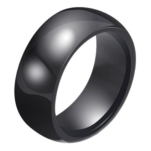 Bishilin Herren Ring Keramik, Ringe Personalisiert 8MM Glänzend Bandring Freundschaftsringe Männer Ring Nickelfrei Schwarz Gr.60 (19.1) von Bishilin