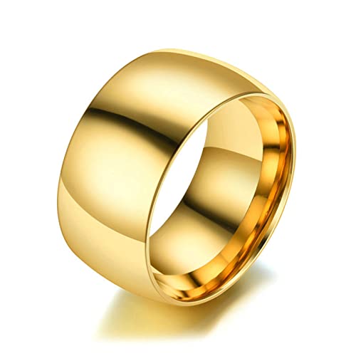 Bishilin Herren Ring Personalisiert, Ring Edelstahl 12MM Glatt Hochglanzpoliert Gold Ringe Partnerring für Männer Jugend Gr.62 (19.7) von Bishilin