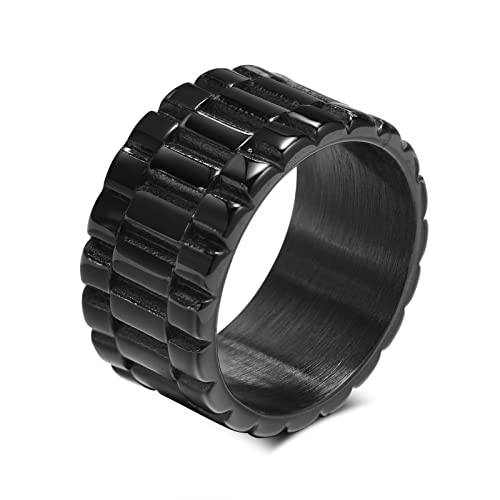 Bishilin Herren Ring Personalisiert, Ring Edelstahl Breit 11MM Biker Kette Schwarz Ringe mit Gravur Partnerring für Männer Jugend Größe 62 (19.7) von Bishilin