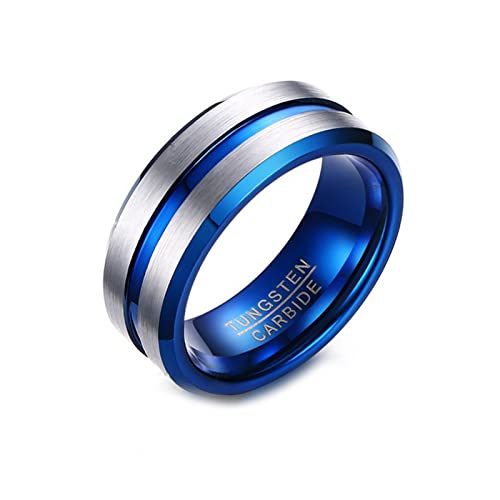 Bishilin Herren Ring Personalisiert, Ring Wolframcarbid 8MM ohne Stein Matt Bandring Blau Freundschaftsring Partnerringe für Männer Jugend Gr.67 (21.3) von Bishilin