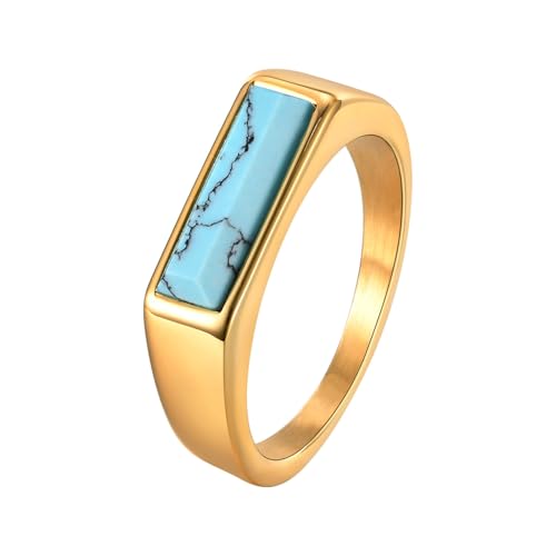 Bishilin Herren Ringe Edelstahl, Ring Personalisiert Gold mit Türkis Siegelring Freundschaftsringe Männer Ringe Gothic Nickelfrei Größe 65 (20.7) von Bishilin