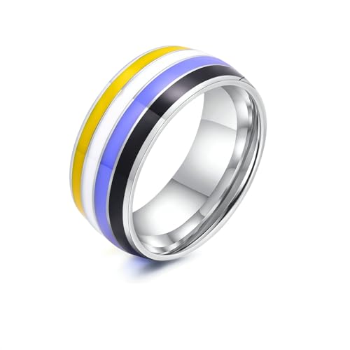 Bishilin Herren Ringe Edelstahl, Ring Personalisiert Silber 8MM mit Emaille Bandring Freundschaftsringe Männer Ringe Gothic Nickelfrei Größe 62 (19.7) von Bishilin