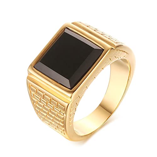 Bishilin Herren Ringe Edelstahl, Ringe Personalisiert mit Stein Siegelring Männer Ring Gold Freundschaftsringe Größe 70 (22.3) von Bishilin