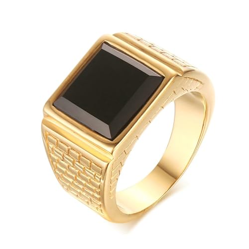 Bishilin Herren Ringe Edelstahl Punk, Ring Personalisiert 13MM mit Schwarzem Achat Sieglring Partnerringe Männer Ringe Nickelfrei Gold Gr.62 (19.7) von Bishilin