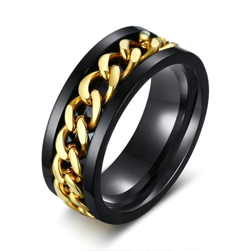 Bishilin Herren Ringe Edelstahl Punk, Ring Personalisiert 8MM Spinner mit Kette Partnerringe Männer Ringe Nickelfrei Schwarz Gold Größe 67 (21.3) von Bishilin