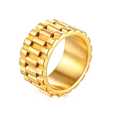 Bishilin Herren Ringe Edelstahl Punk, Ring Personalisiert Breit 11.5MM Partnerringe Männer Ringe Nickelfrei Gold Gr.57 (18.1) von Bishilin