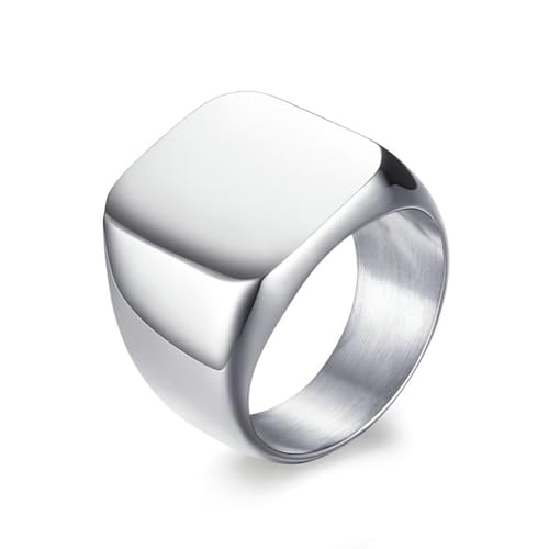 Bishilin Herren Ringe Personalisiert, Gothic Ring Edelstahl Breit 19MM Siegelring Partnerring Silber Ringe Männer Hip Hop Größe 54 (17.2) von Bishilin