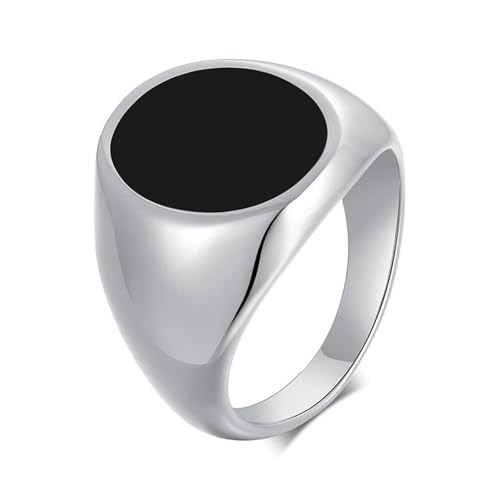 Bishilin Herren Ringe Personalisiert, Gothic Ring Edelstahl mit Emaille Siegelring Partnerring Silber Ringe Männer Hip Hop Größe 67 (21.3) von Bishilin
